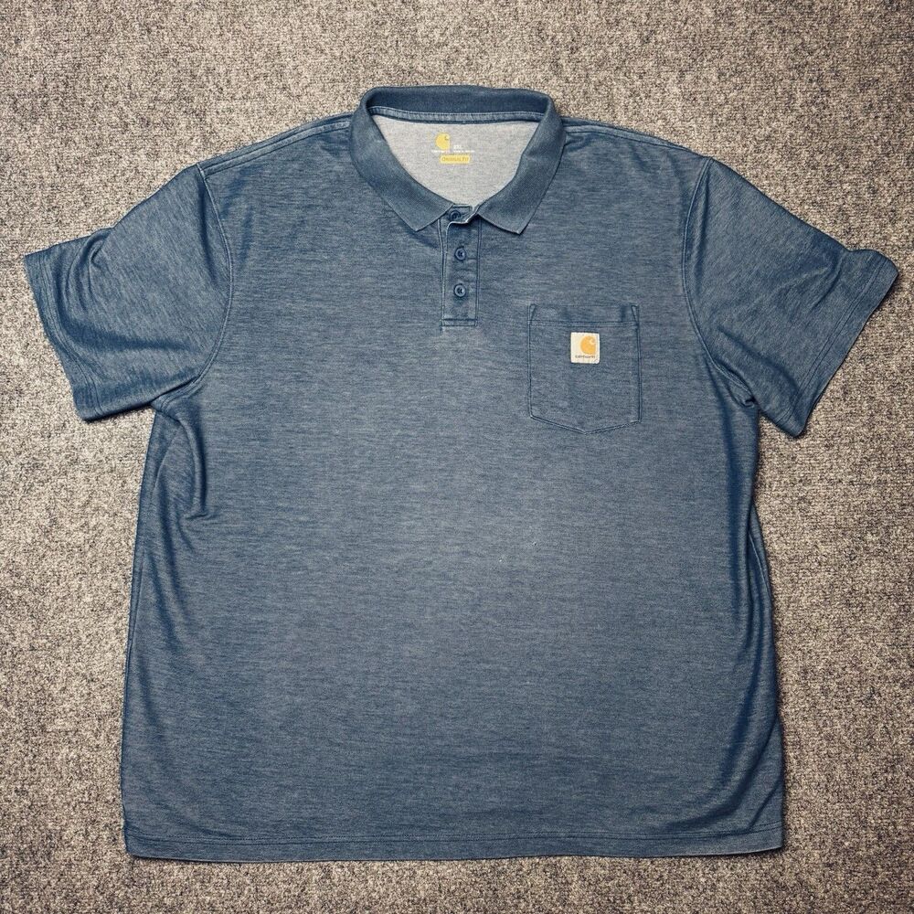 Carhartt Original Fit Short Sleeve Polo Shirt Pocket Blue Men’s 2XL Snag - Picture 2 of 7